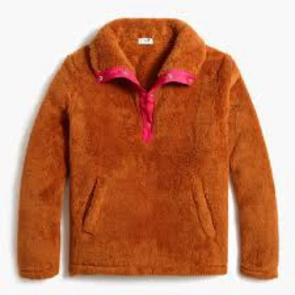 J Crew Fuzzy Teddy Quarter Zip Pullover Fleece Jacket Brown Pink Size Small - Picture 1 of 7